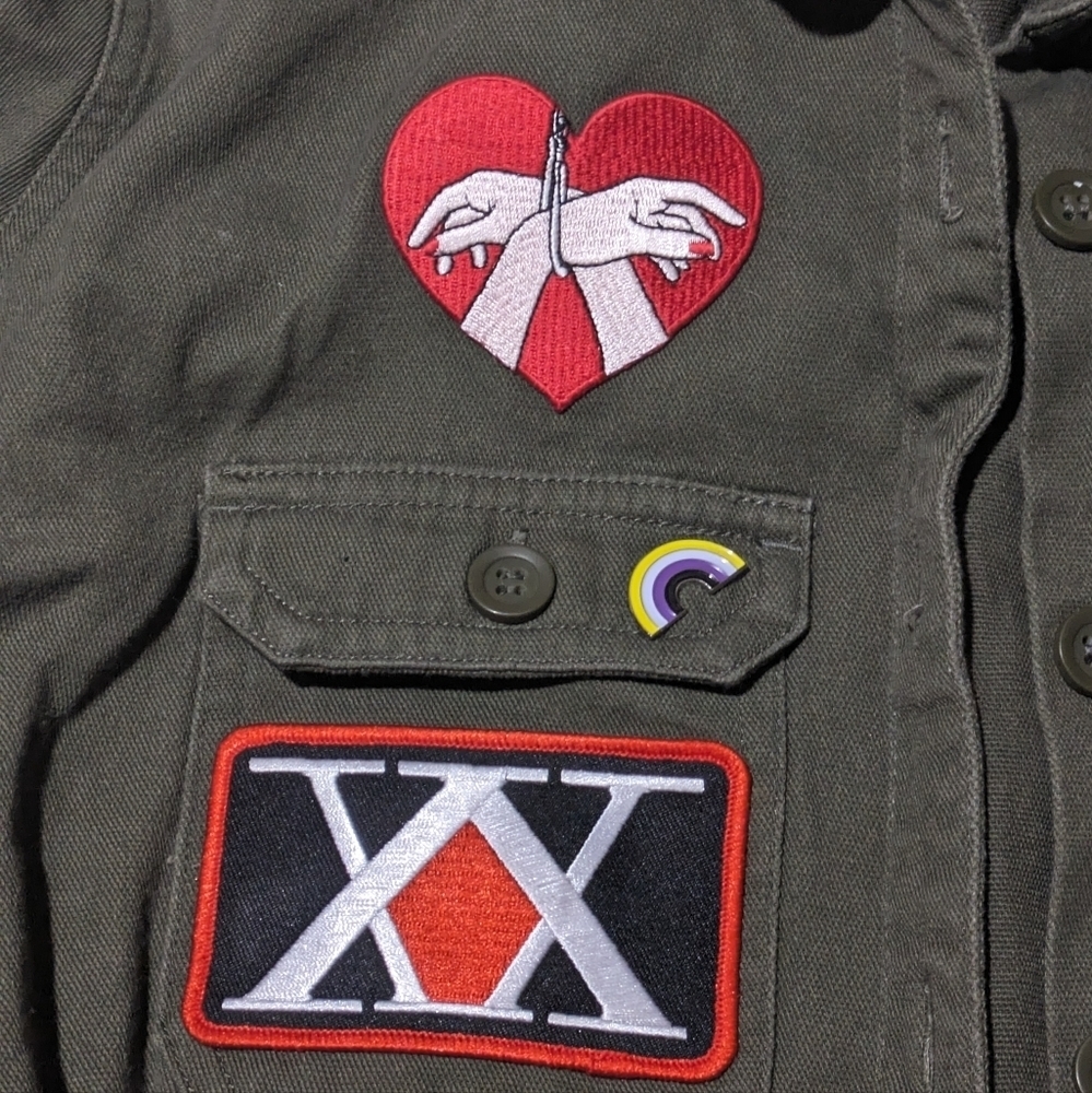 Gypsy Warrior Army Green Patch Jacket Military Utility Grunge Festival Large - Picture 5 of 8